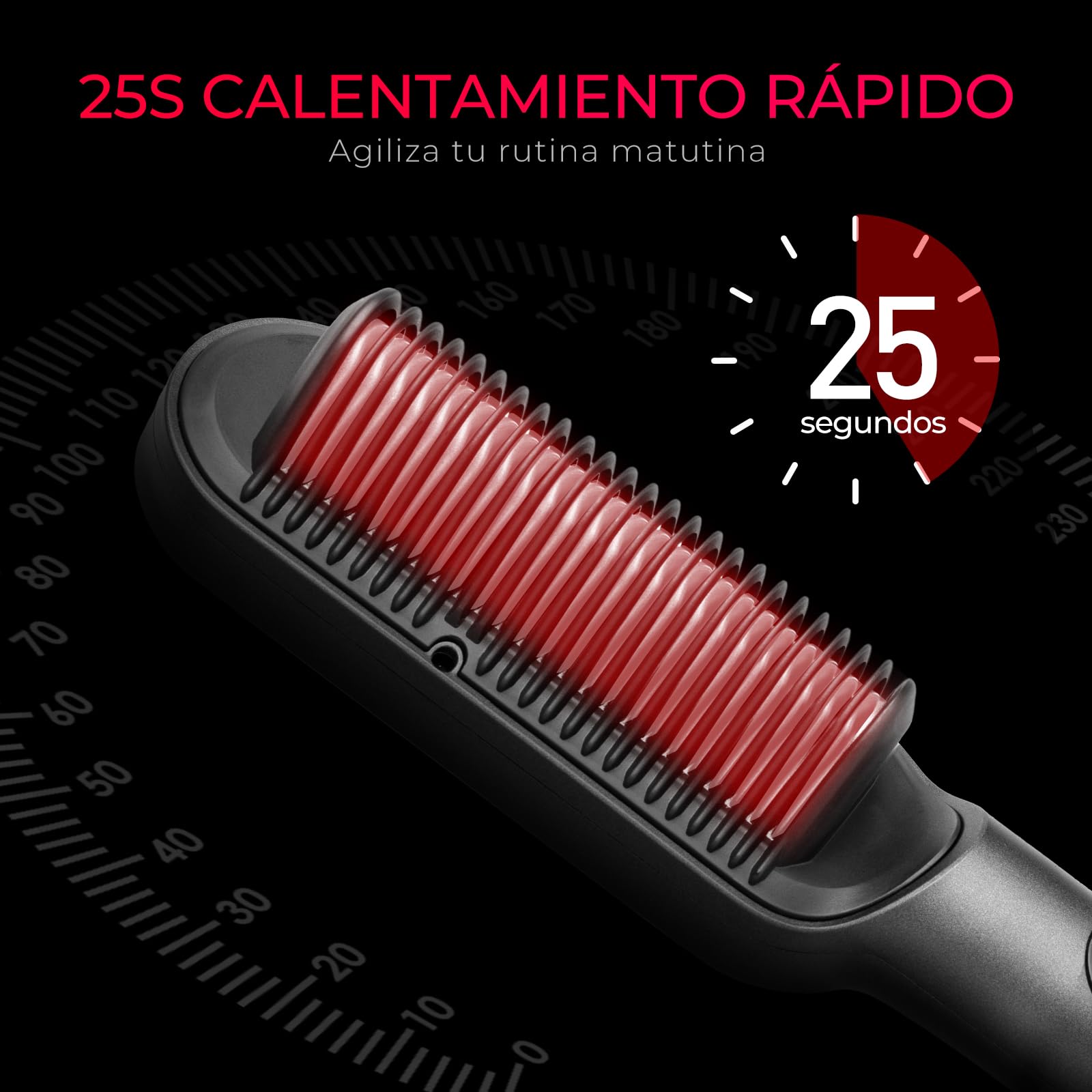 TYMO Cepillo Alisador de Pelo, RING PLUS Cepillo Plancha Ionico, 9 Temperaturas, 120°C-210°C, Pantalla LED, Anti Encrespamiento, Doble Voltaje, Hair Straightener Brush, Negro