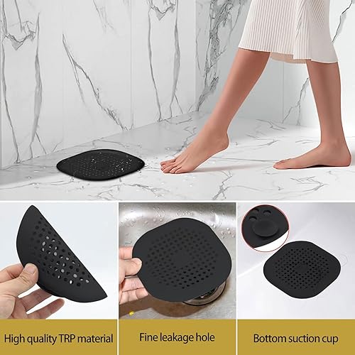 Miniatura 2 de Paquete de 2 cubiertas de drenaje cuadradas para ducha, de silicona, con 4 ventosas, duradero y no se deforma fácilmente para bañera, cocina y baño