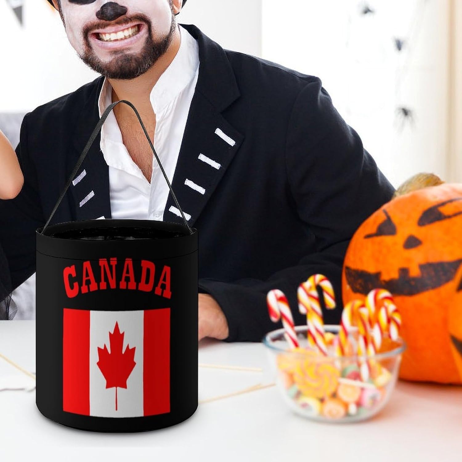 Canada Flag Canadian Maple Leaf Halloween Treat Bag Reusable Candy Basket Tote Goody Bags Gift Party