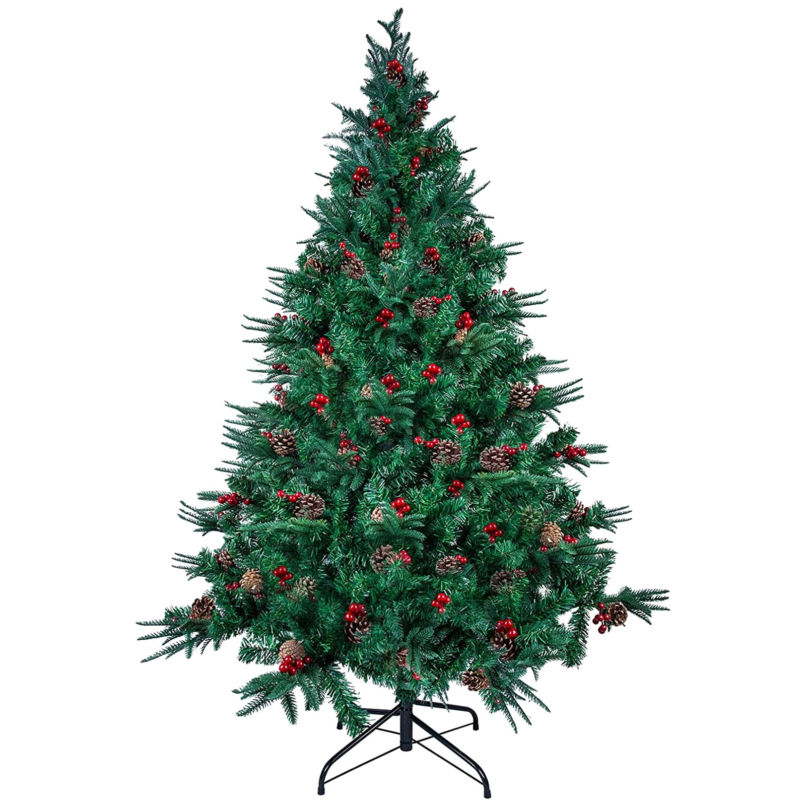 himaly7ft Artificial Christmas Tree, Premium Hinged Fir Christmas Tree with Metal Stand, 1000 Branch Tips, PVC+PE+Pine Cone+Red Fruit, Christmas Décor for Indoor and Outdoor