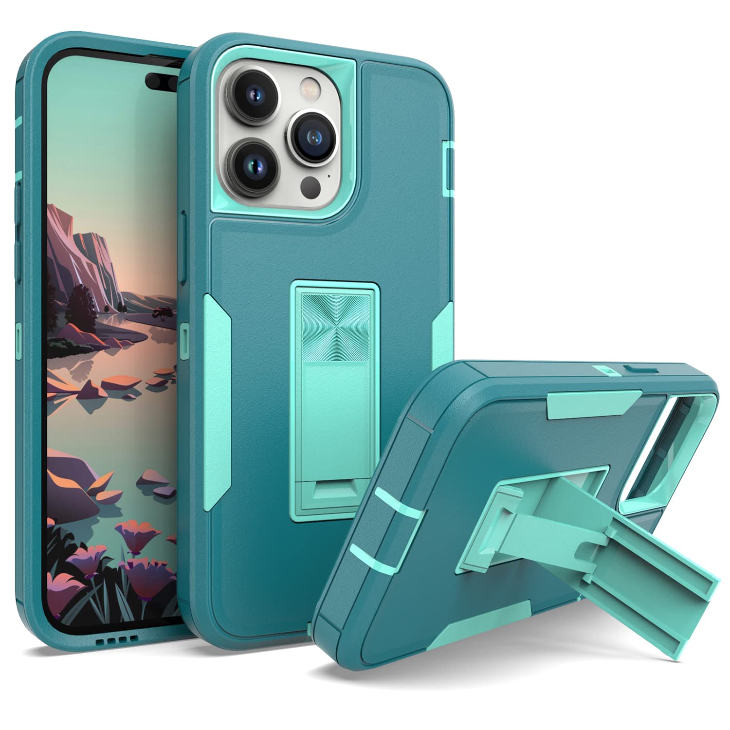 IVY 2in1 PC TPU Full Body Protective Case Cover for iPhone 14 Pro Max with Stand, Car Magnetic Suction, Screen&Camera Protection - Baby Green