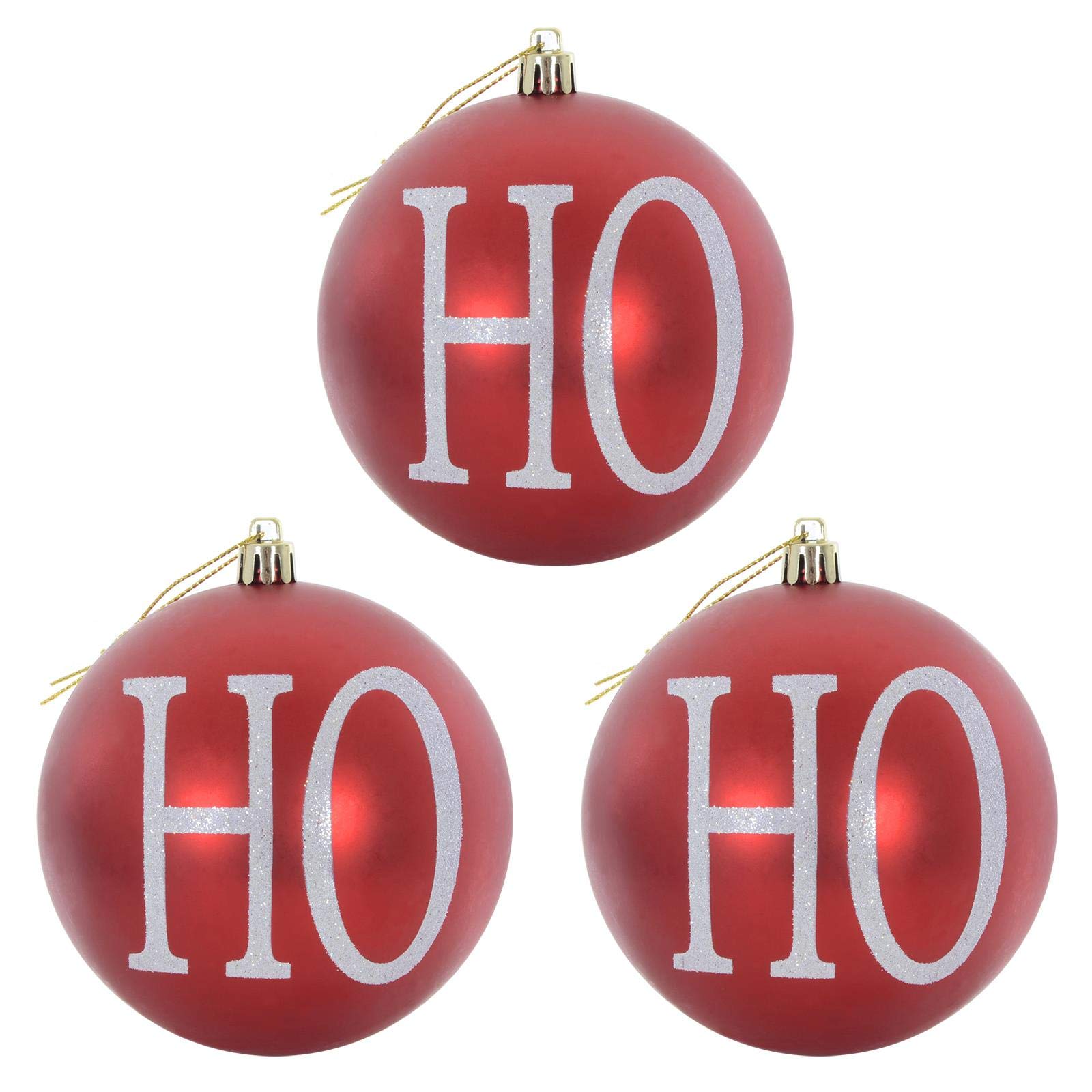 Mr Crimbo Pack of 3 HOHOHO Glitter Christmas Tree Baubles Decorations - Red
