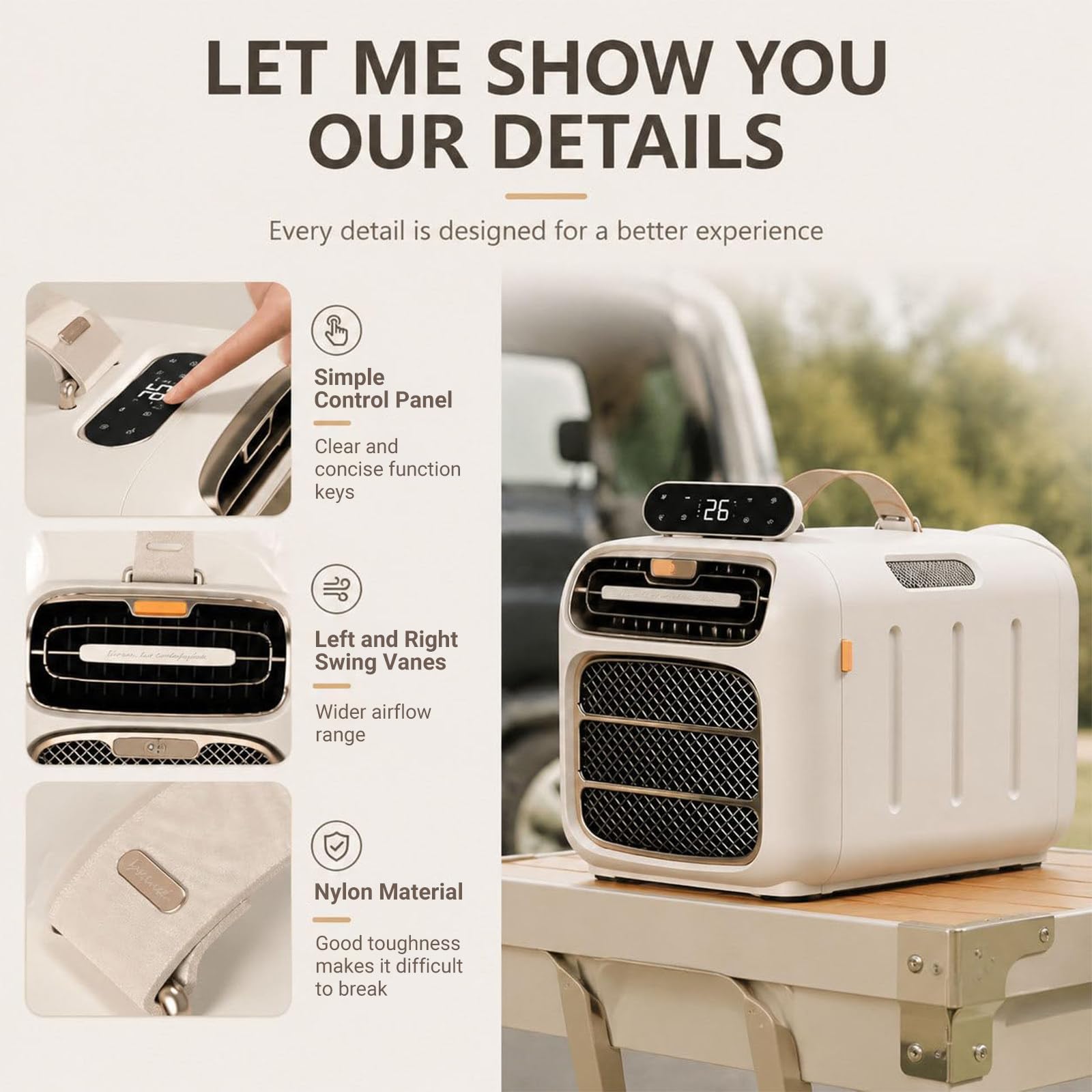 MIAOXIAOLONG Condizionatore Portatile con Riscaldamento – 420W/800W Compatto, Raffredda d'Estate, Riscalda in Primavera E Autunno, per Tende, Camper E Garage Tutto L'Anno OnlyCooling
