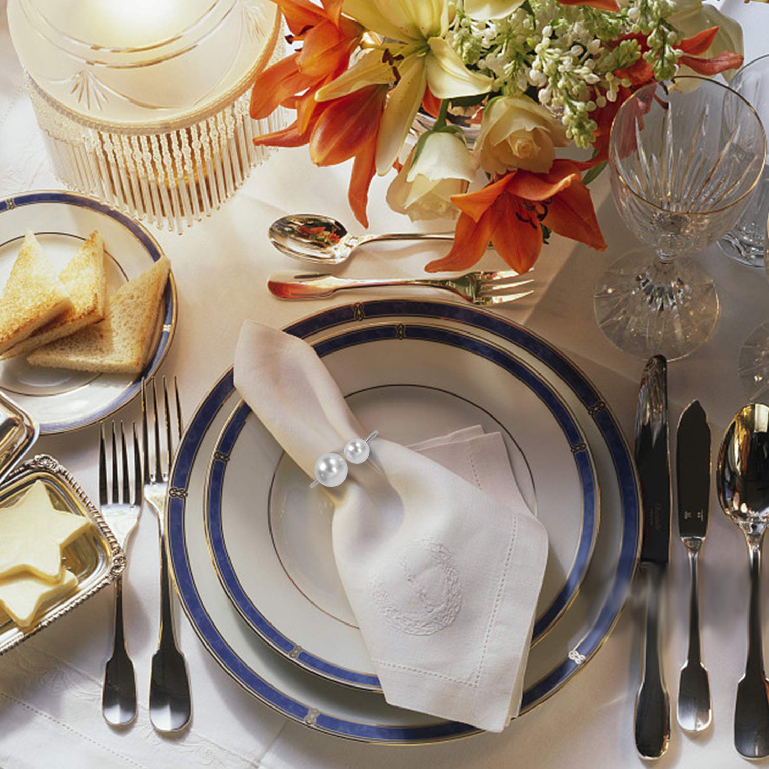 KPOSIYA Perlen-Serviettenringe – Set mit 50 silberfarbenen Serviettenhaltern, Tischserviettenschnallen für Esstisch, Weihnachten, Hochzeit, Partyzubehör (Silber 50)