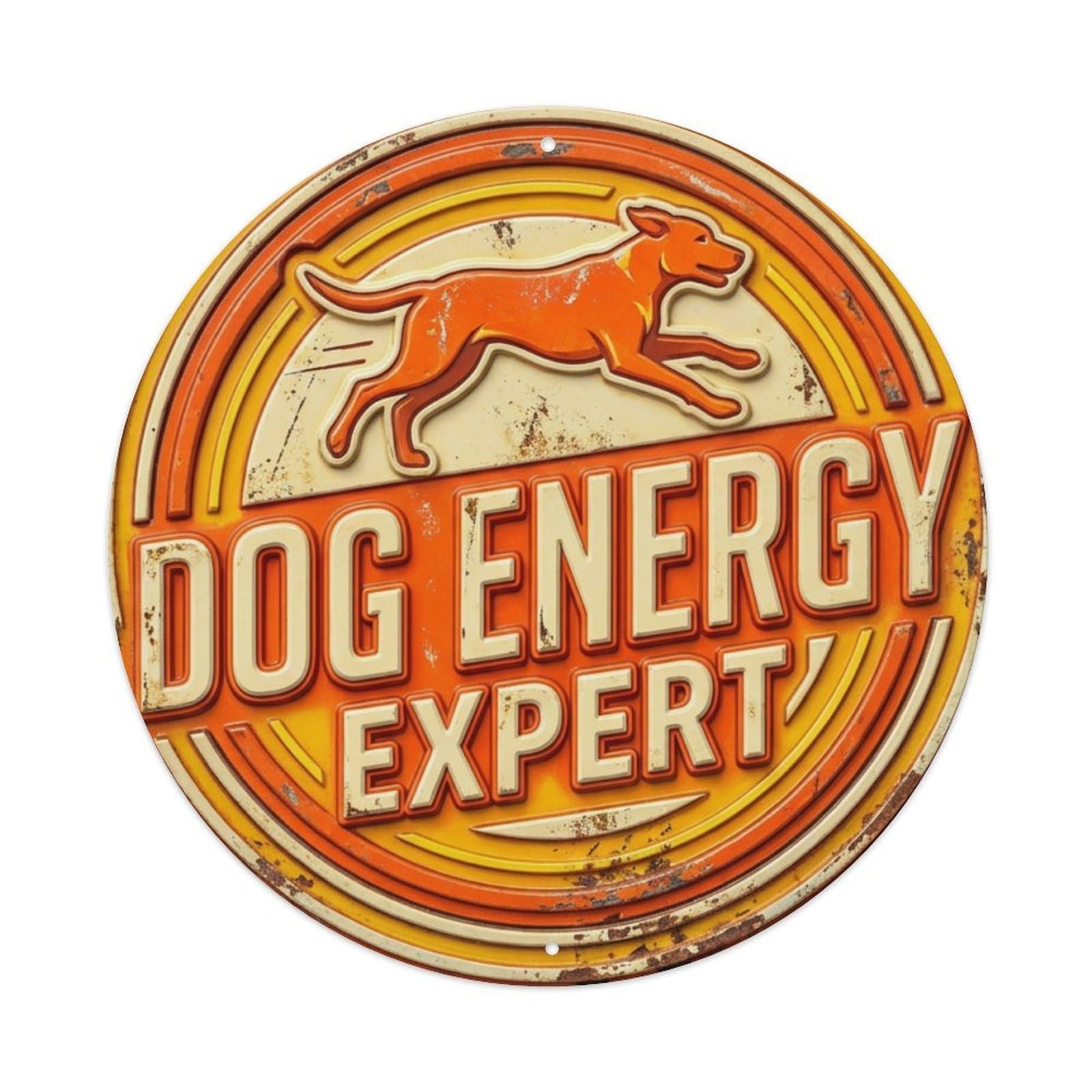 Dog Energy Expert Paws Metal Tin Sign Plaque Wall Decor for Cafe, Club Bar, Office, Home Garden Round Metal Poster 8x8Inch