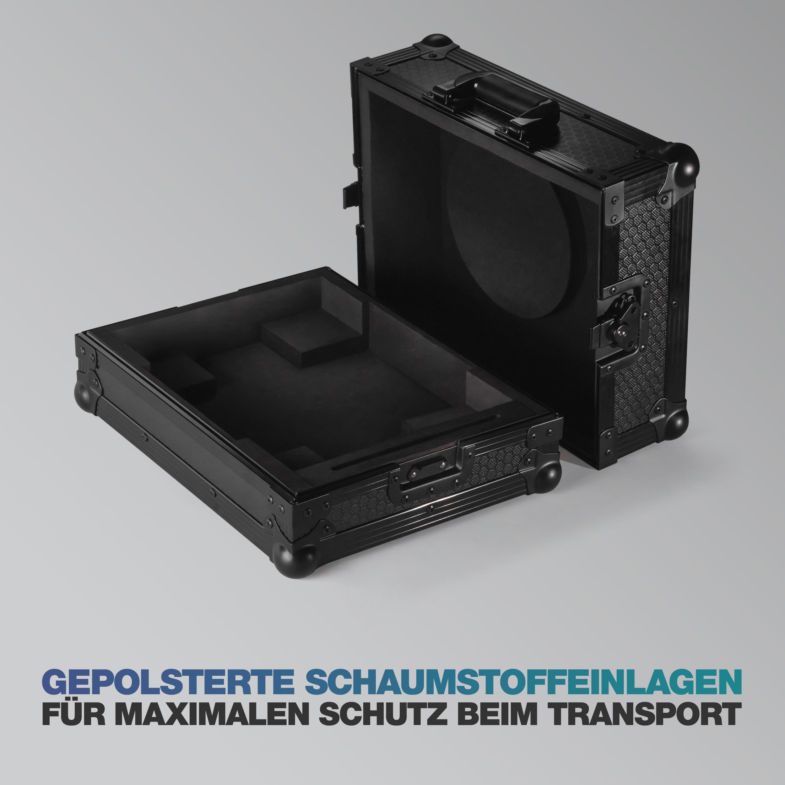 Reloop Premium RP-7 Turntable Case - Robuste Konstruktion mit kratzfester Hexa-Oberfläche in mattem Schwarz