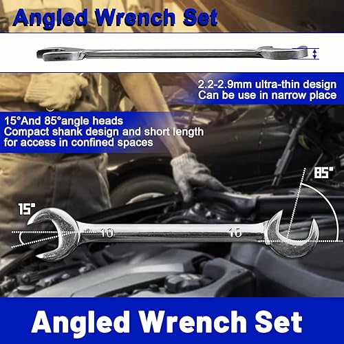 Miniatura 4 de SPEEDWOX Mini juego de llaves dobles de extremo abierto, métricas de 0.157 in-0.433 in, 10 llaves de cabeza de ángulo superfino con bolsa de