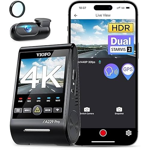 VIOFO A229 Pro 4K HDR Dash Cam, Dual STARVIS 2 IMX678 IMX675, 4K+2K Front and Rear Car Camera, 2 Channel with HDR, Voice Control, 5GHz WiFi GPS, Night Vision 2.0, 24H Parking Mode, Support 512GB Max