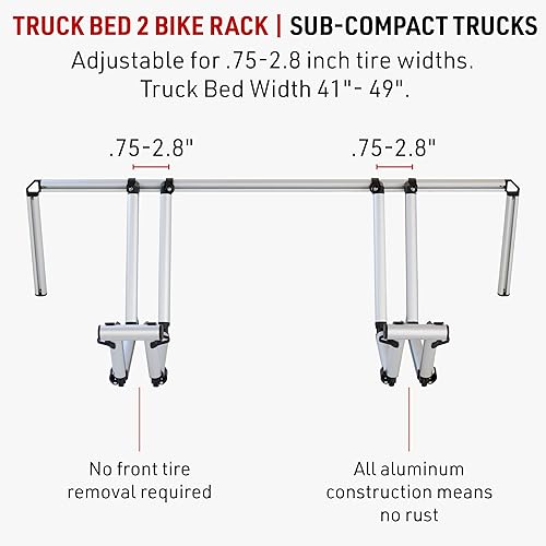 Miniatura 4 de 2 portabicicletas para caja de camioneta, ajuste ideal para modelos de camiones subcompactos, 2 soportes estándar para bicicletas, montaje en rueda