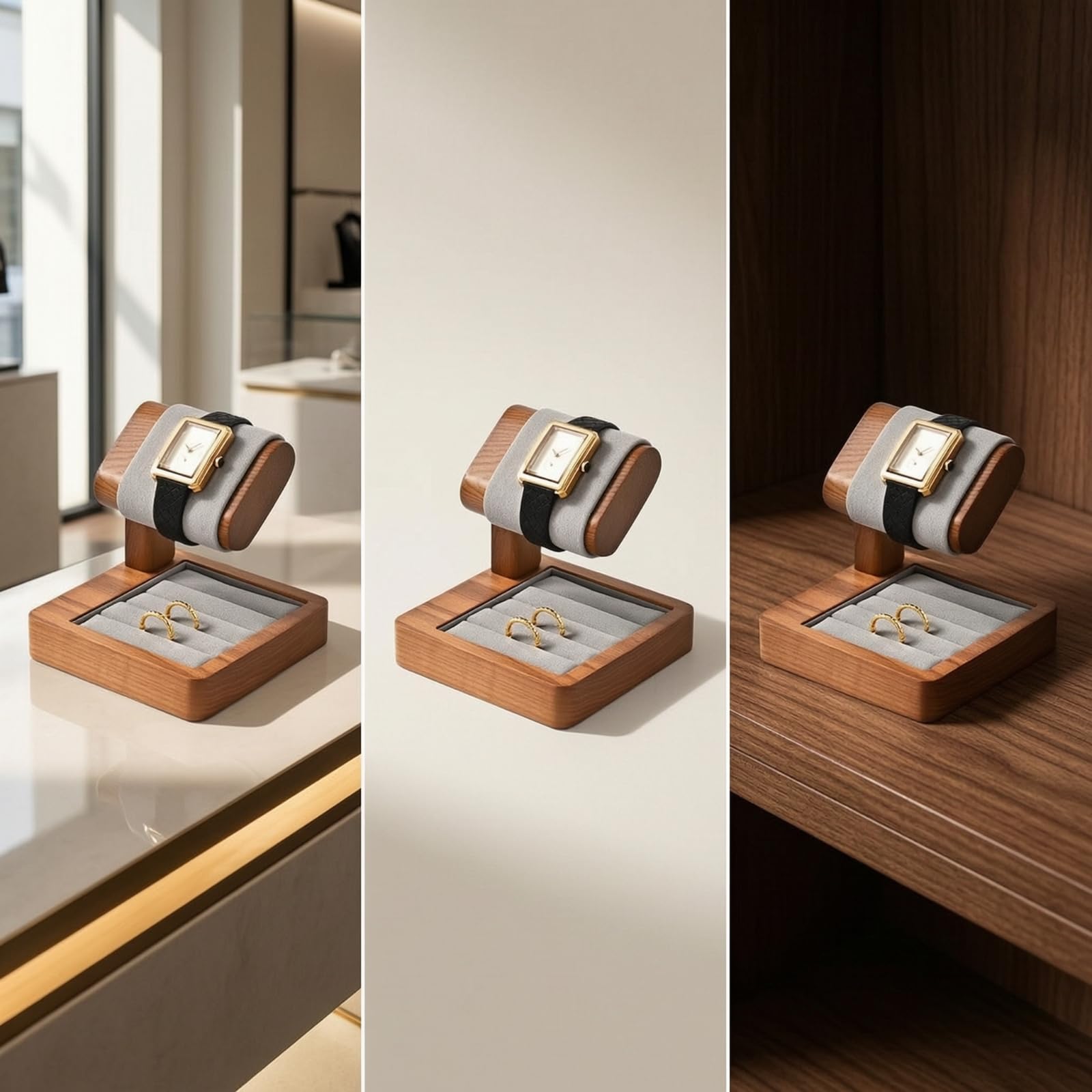 Supporto per Orologio con Culla Rotonda Imbottita E Base in Legno Compatta per una Visione Multiangolare atto per Comodino E Bancone Del Negozio