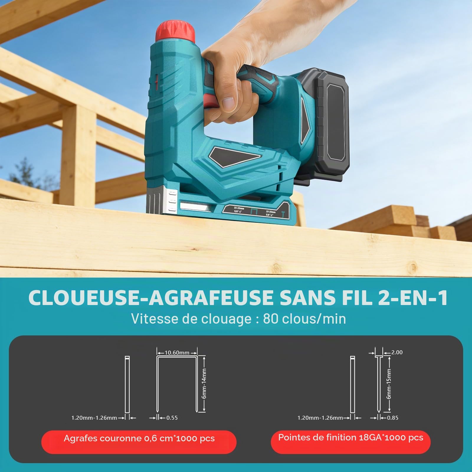 Agrafeuse sans fil compatible avec Makita 18 V batterie