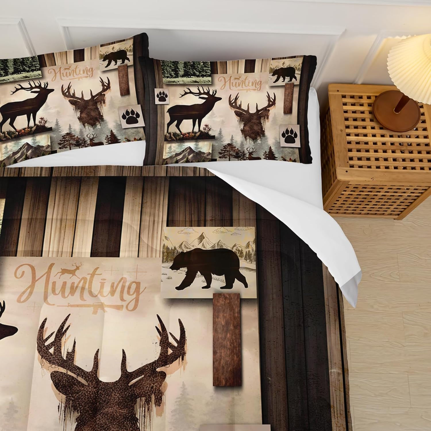 Deer Comforter Set Queen Size，Lodge Quilt Set Full/Queen Size, Rustic Cabin Bedding Set Black Deer，Deer Themed Bedroom Decor with 1 Comforter with 2 Pillow Case - Image 3