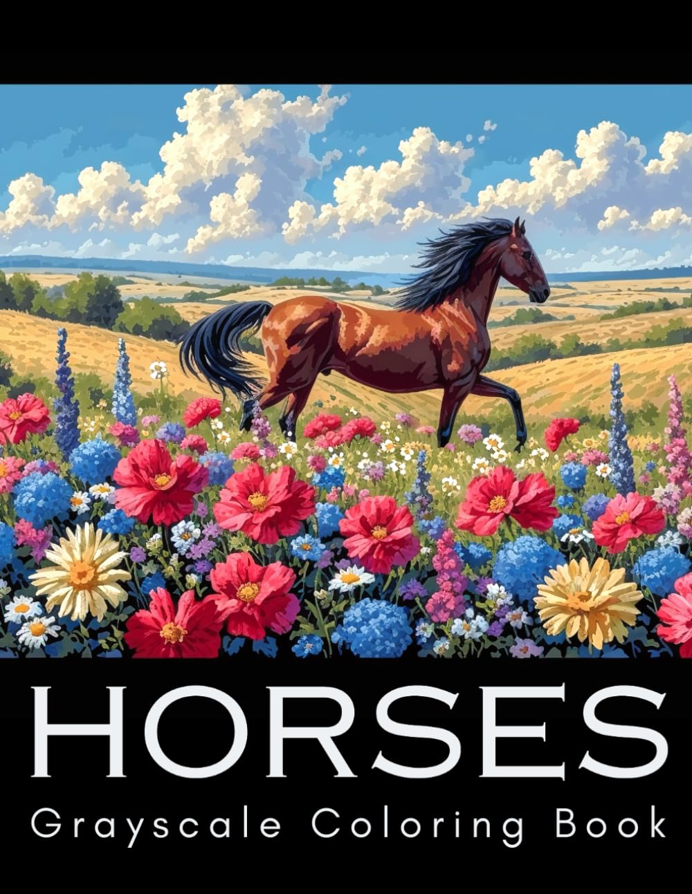 Horses Grayscale Coloring Book: Grayscale Coloring Book for Adults, Beautiful and Realistic illustrations of Horses, Relaxing and Challenging Coloring Pages (Relaxation by Creativity)