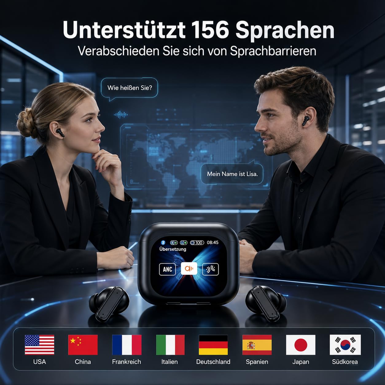 Lingo Bilingual Bluetooth Kopfhörer Für Gespräche Reise Und Geschäft (Weiß) | Kabellose In Ear Kopfhörer mit App Übersetzung, Umgebungsmodus, ergonomischer Passform und IPX4 Spritzwasserschutz.