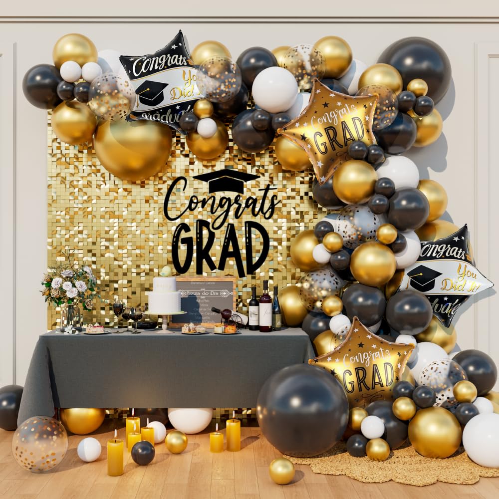 Beaumode DIY Black Gold White Organic Balloon Garland Arch Kit for Birthday Baby Shower Bridal Shower Countdown Wedding Graduation New Year Black -Tie Party Backdrop Decoration(Black White Gold)