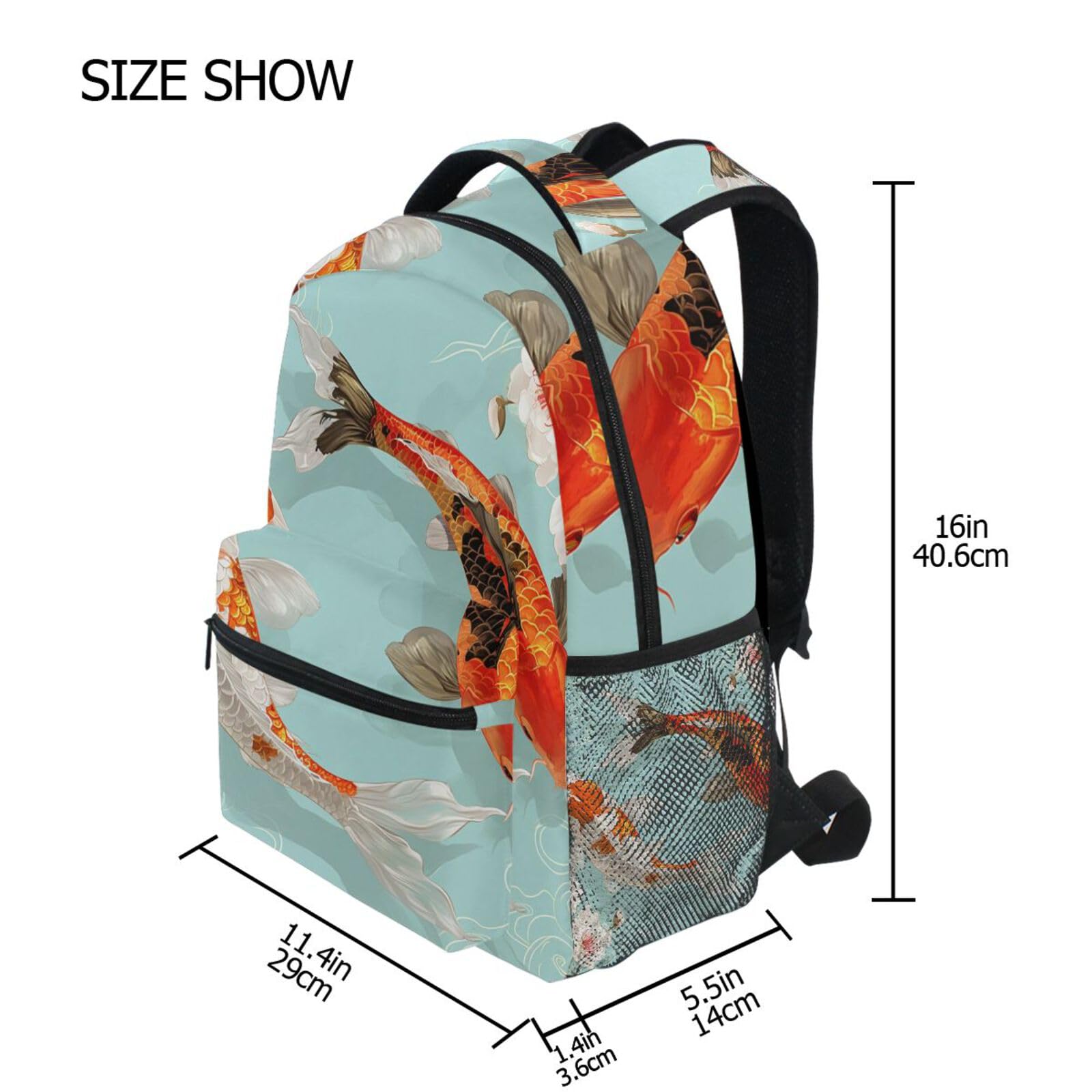 Pesce Koi Arancione Nuoto Zaino Scolastico per Ragazzi Ragazze,Borse per Libri e Studenti Alla Moda