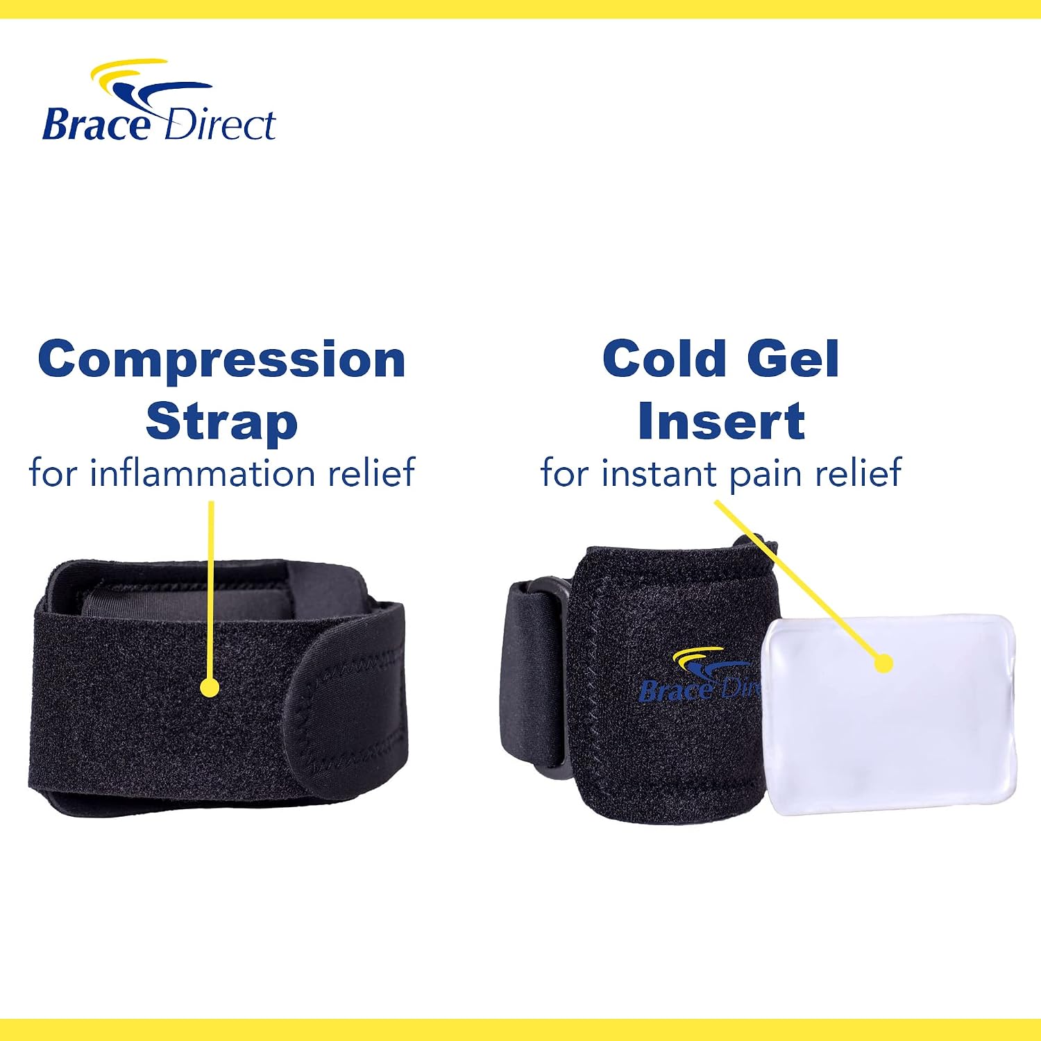 Brace Direct Tennis & Golf Elbow Cold Gel Therapy Compression Brace - Reusable Ice Pack Wrap with Strap- Pain Relief for Tendonitis, Injuries, Medial Epicondylitis, Joint Pain