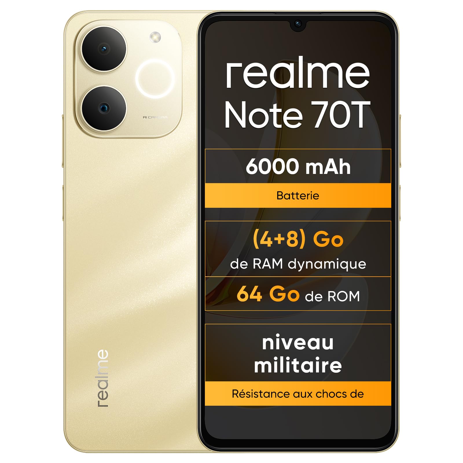realme Note 70T 4+64 Go Smartphone, écran Eye Comfort de 6,75 à 90