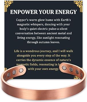 Copper Bracelet for Men and Women, 99.99% Pure Copper Magnetic Bangle with 8pcs 3800 Gauss Magnets, Adjustable Jewelry GiftPlain Design