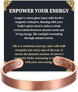 Copper Bracelet for Men and Women, 99.99% Pure Copper Magnetic Bangle with 8pcs 3800 Gauss Magnets, Adjustable Jewelry Gift（Plain Design）