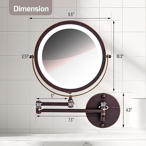 Vista 103 de Ovente serie MFW70 - Espejo de maquillaje con luz LED para montaje en pared Níquel cepillado