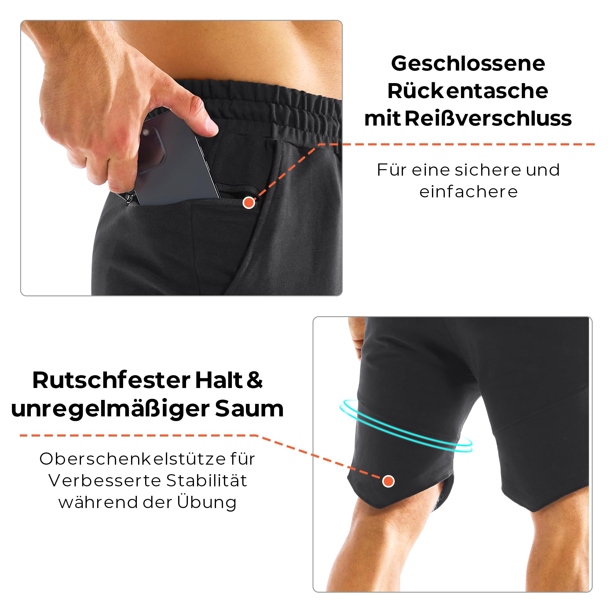BROKIG Gym Sporthose Herren Kurz Baumwolle Fitness Shorts | Laufhose Herren Kurz mit Versteckte Reißverschlusstasche, Slim Fit Trainingshose Herren Kurz, Sport Shorts Herren