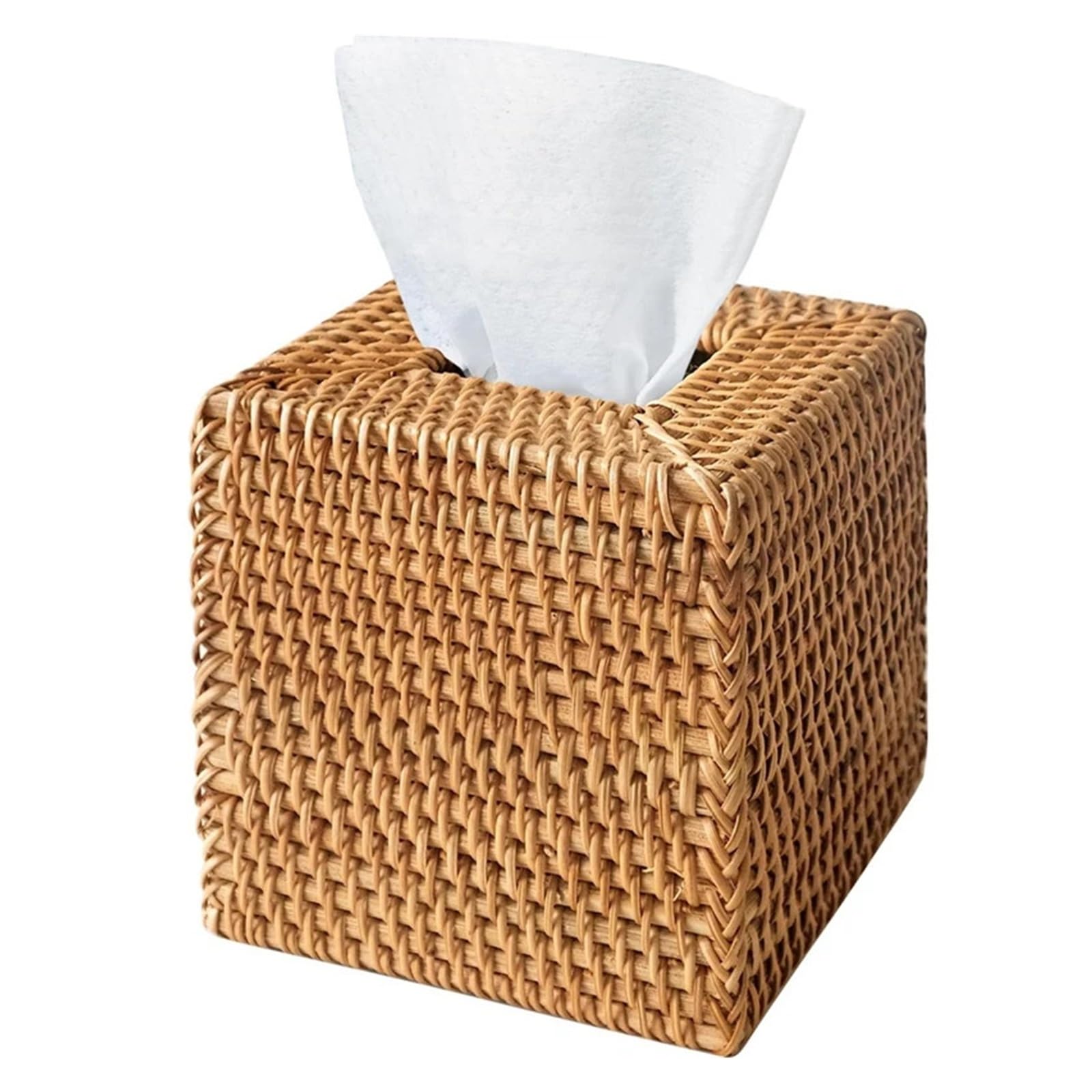 1 Pcs Rattan Tissue Box Cover, Hand Woven Square Wicker Holder For Facial Tissues, For Bathroom Living Room, Holders For Home
