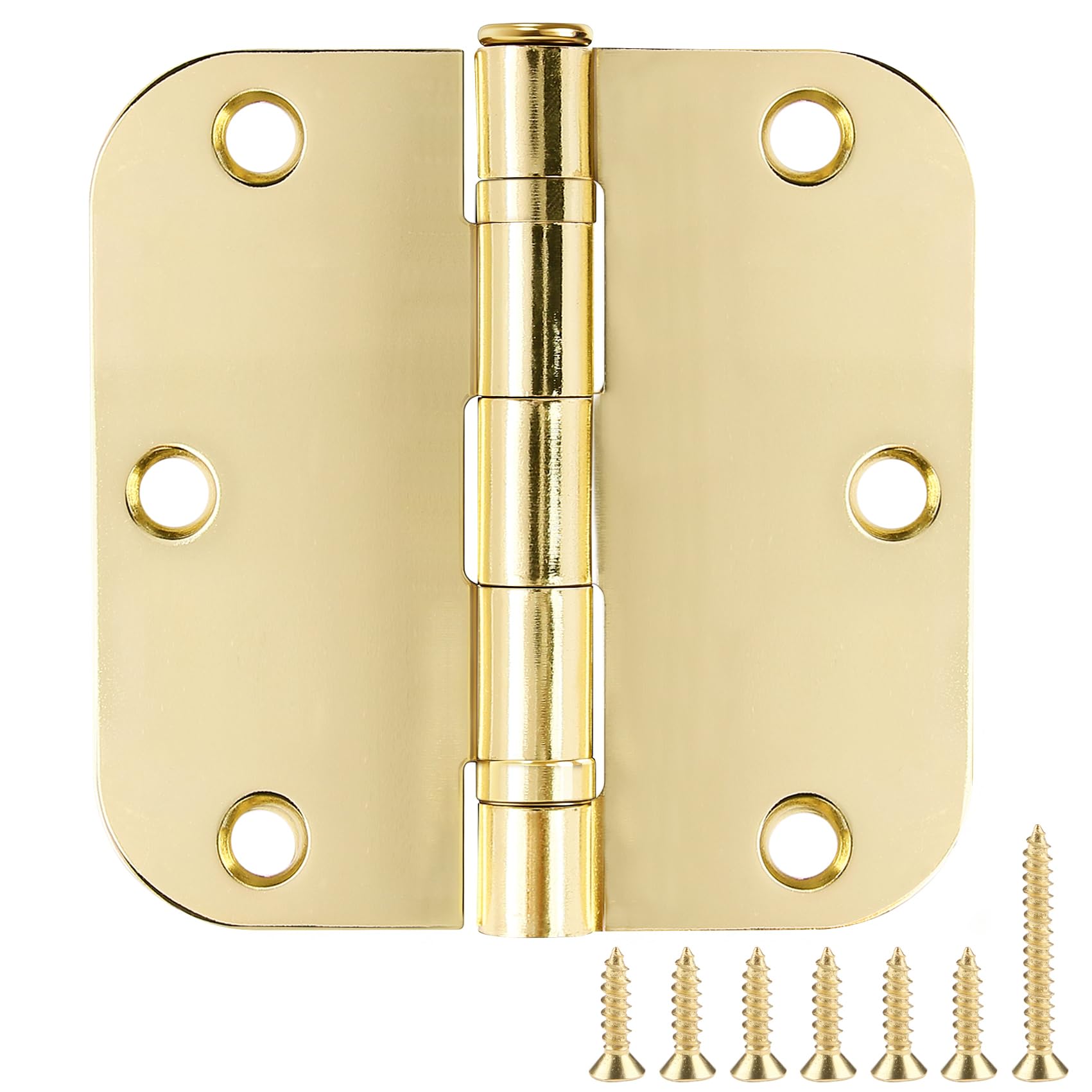 TDCHINGES Rounded Door Hinges Polished Brass 3.5 Inch 5/8" Lasting Mute