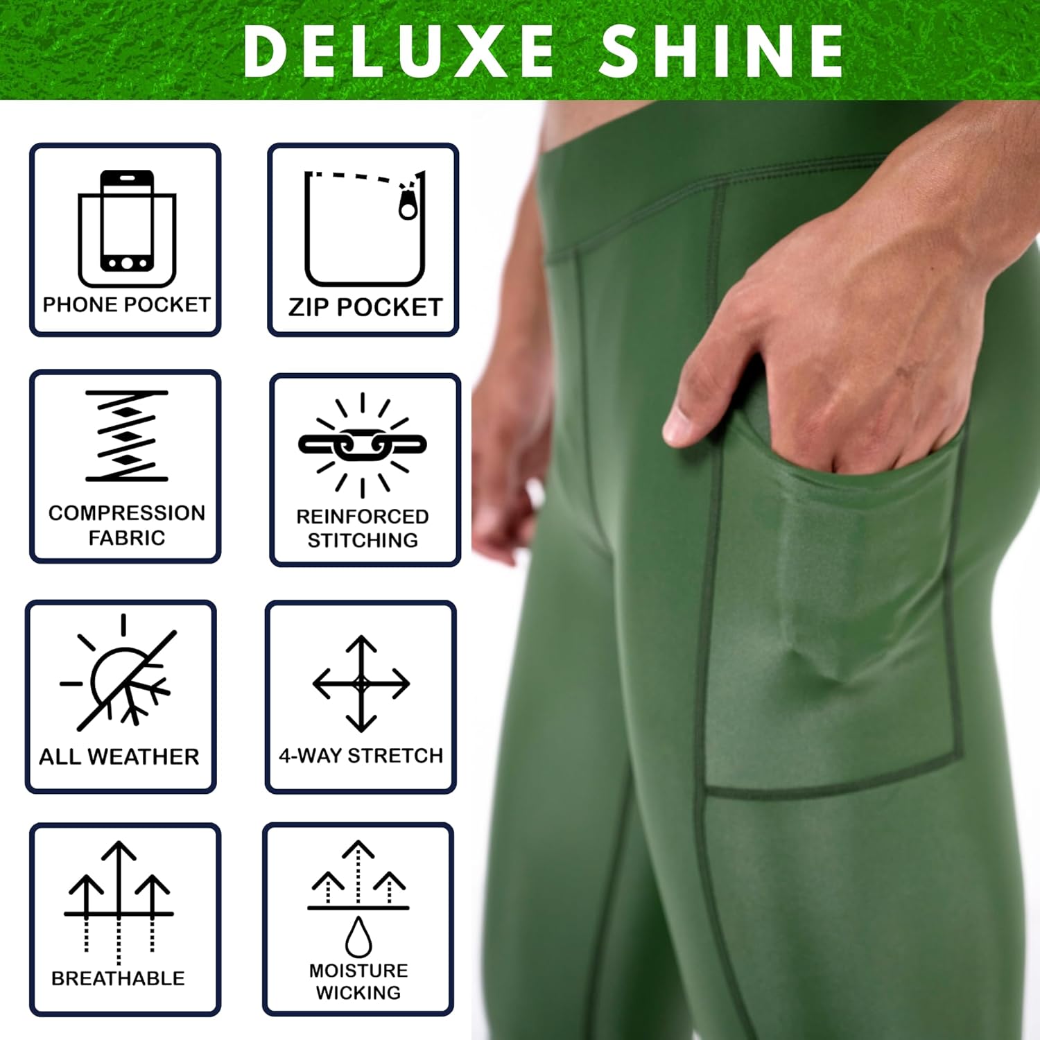 Kapow Meggings Shiny Performance Leggings - Compression Pants for Men with Pockets - Image 4