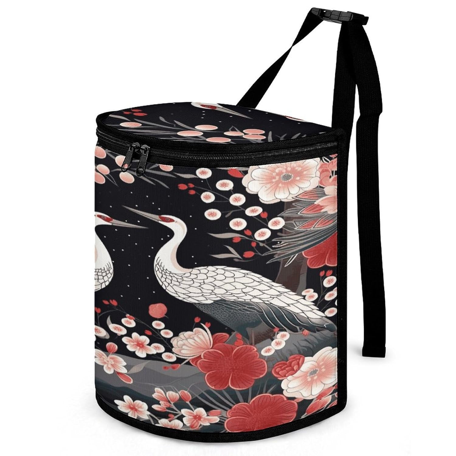 Hanging Car Trash Bag Flying Birds Crane Heron Printed Car Garbage Storage Bag Leakproof Car Trash Can Portable Garbage Storage Bags