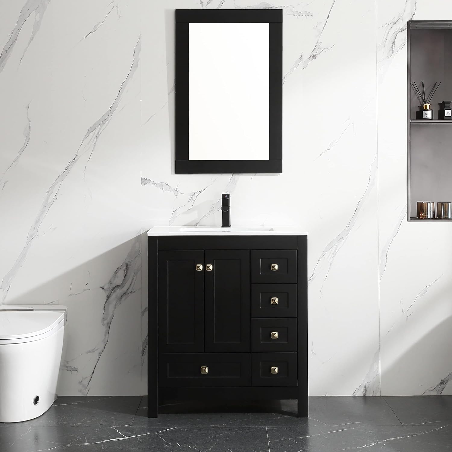 LUCKWIND 24” Bathroom Vanity With Sink – Modern Painted Cabinet, Ceramic Basin, Faucet Included, Black Finish
