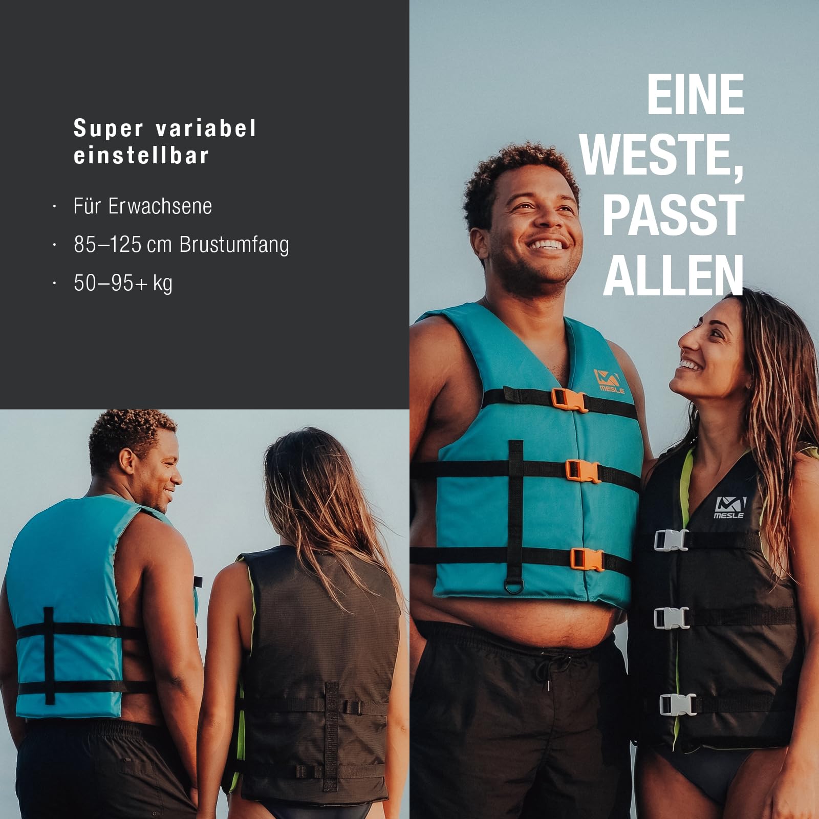 Mesle Gilet de Natation Adulte Promo 50N Tailles 40-130 kg pour Sup, Plongée en apnée, Ski Nautique