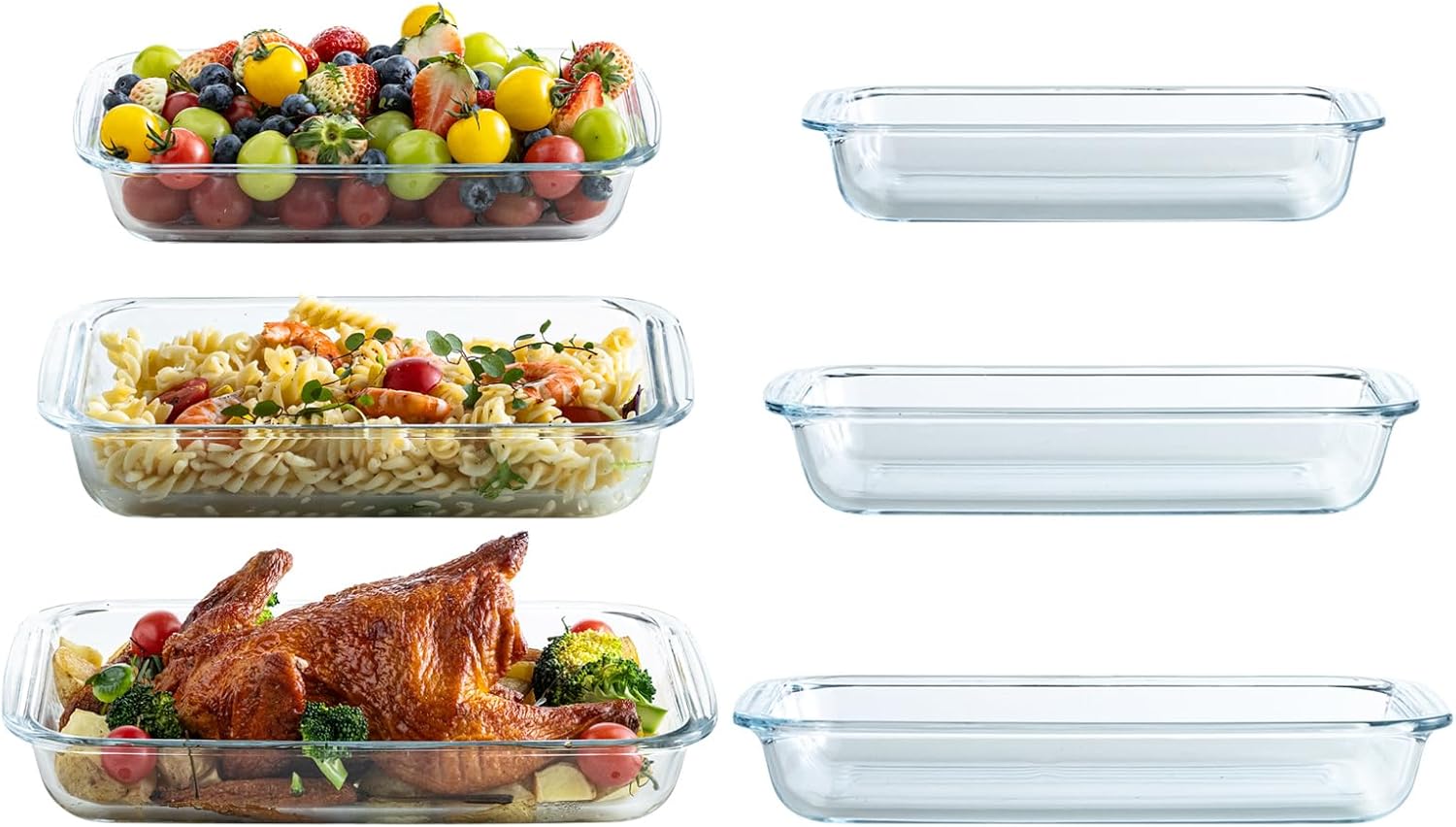 Glass Baking Dish, Glass Baking Dishes for oven,Food Container 3-Piece Set for Cooking Lasagna Kitchen Baking Bakeware Set Oven Microwave Refrigerator Dishwasher Safe (6)