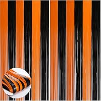 Vista 1 de Abien Cortinas de flecos de aluminio naranja y negro, serpentinas para fiesta de Halloween, suministros de fiesta para fiesta de Halloween, fiesta