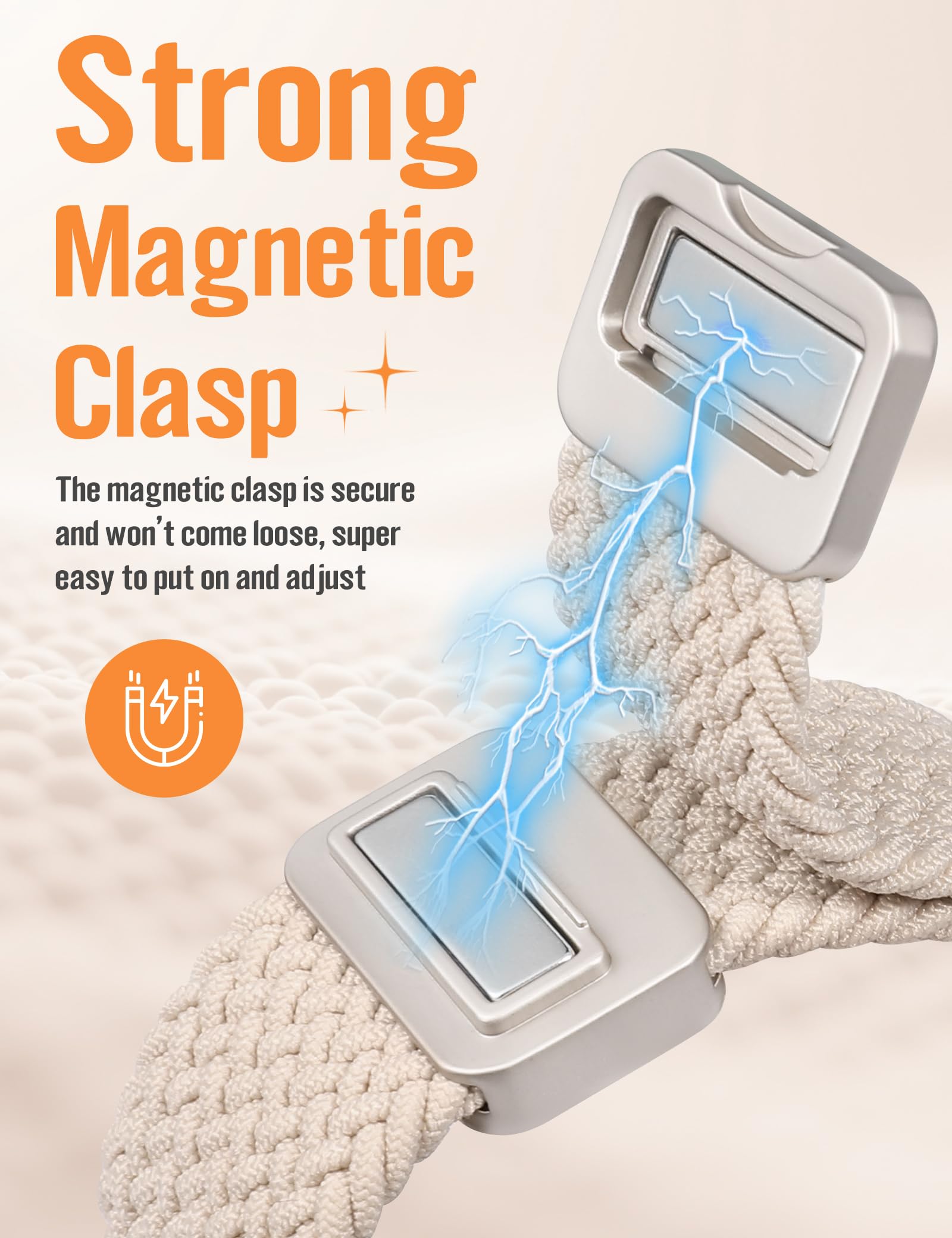 Wearlizer Cinturino magnetico intrecciato compatibile con cinturini Apple Watch 42/46/38/40/41/44/45/49 mm, unisex, design a forma di D elastico in nylon per iWatch serie 11, 10, 9, 8, 7, 6, 5, 4, SE