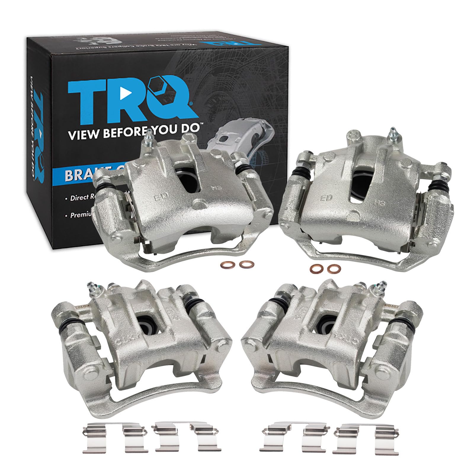 TRQ Front and Rear Brake Caliper Set Zinc Coated Brackets Hardware Compatible with 2009-2012 Hyundai Elantra