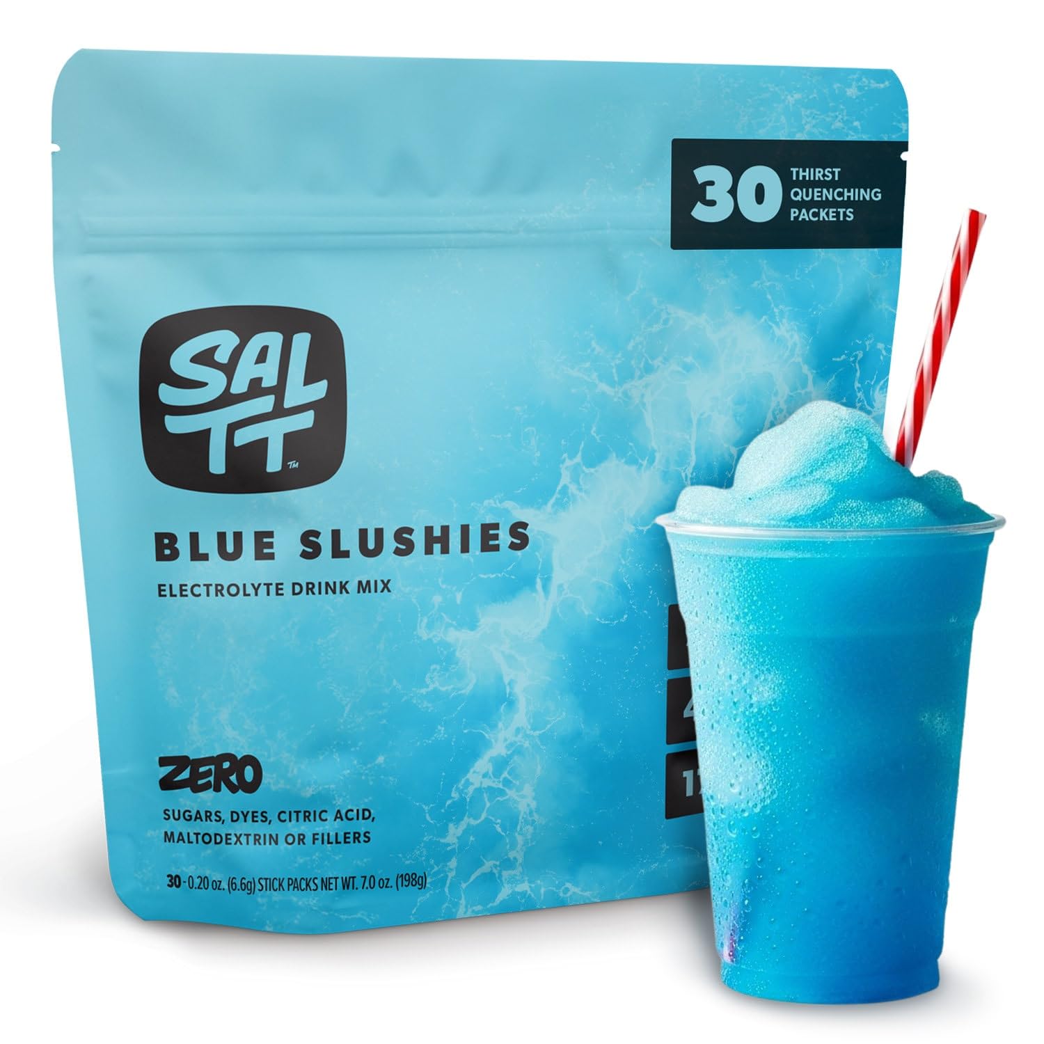 SALTT Electrolytes Powder Flavored Drink Mix - Blue Slushies - 30 Hydration Packets - Magnesium, Potassium, Sodium, Trace Minerals - Zero Sugar &