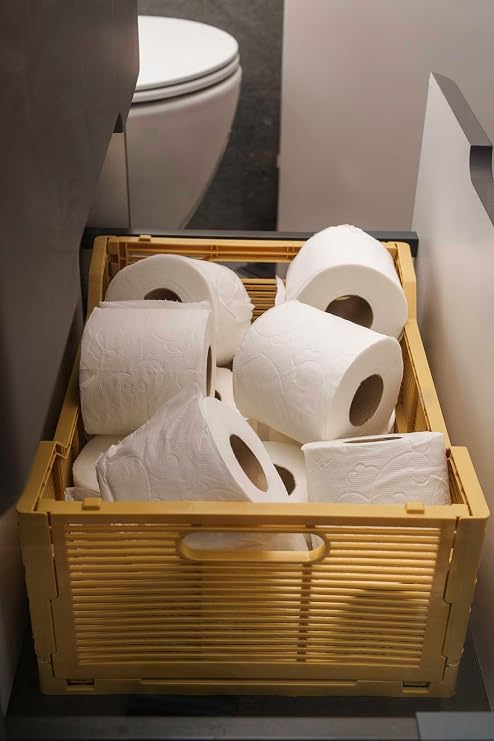 Katlanabilir Çok Amaçlı Taşıma Kasaları Saklama Kutusu, Plastik İstiflenebilir, Yatak Odası Ofis Banyo Tuvalet Malzemeleri Kozmetik için (SARI)