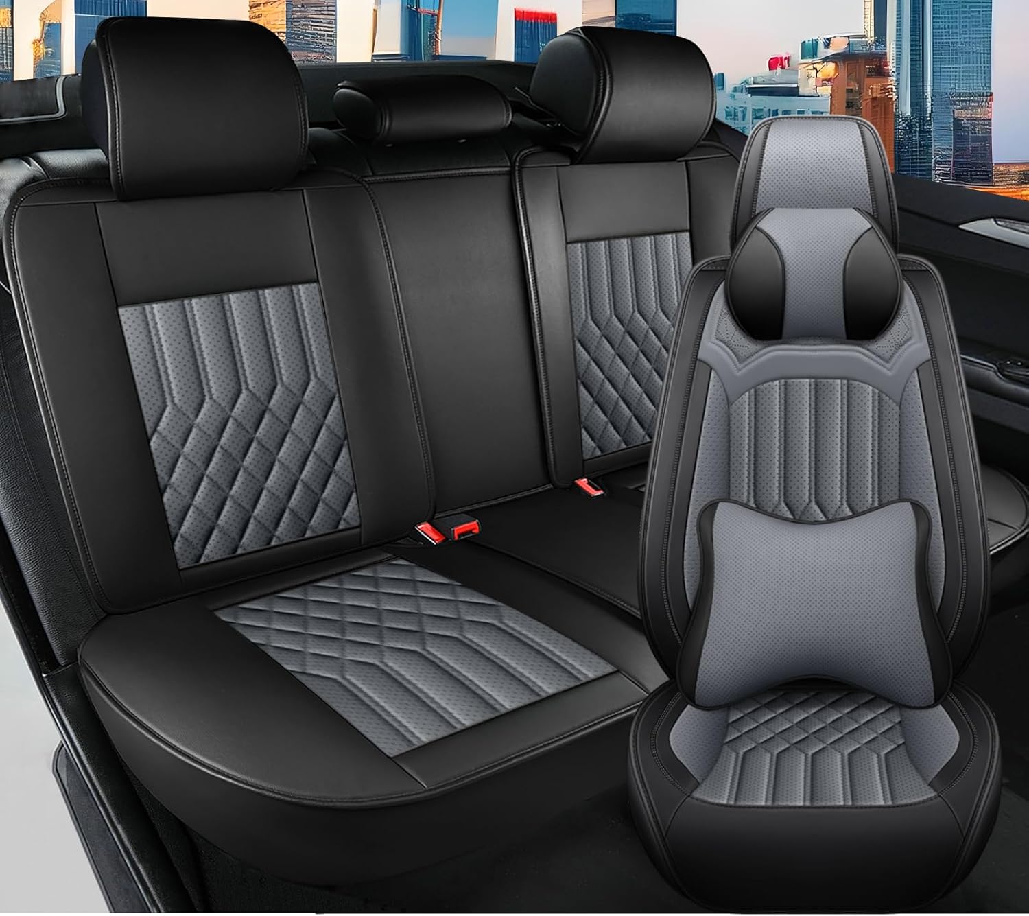 Car Seat Covers for Mitsubishi Mirage 2014-2024 Leather Seat Covers Waterproof Soft Car Seat Cover Protectors Comfort Automotive Seat Cover with Airbag(Black&White,5 Seats)