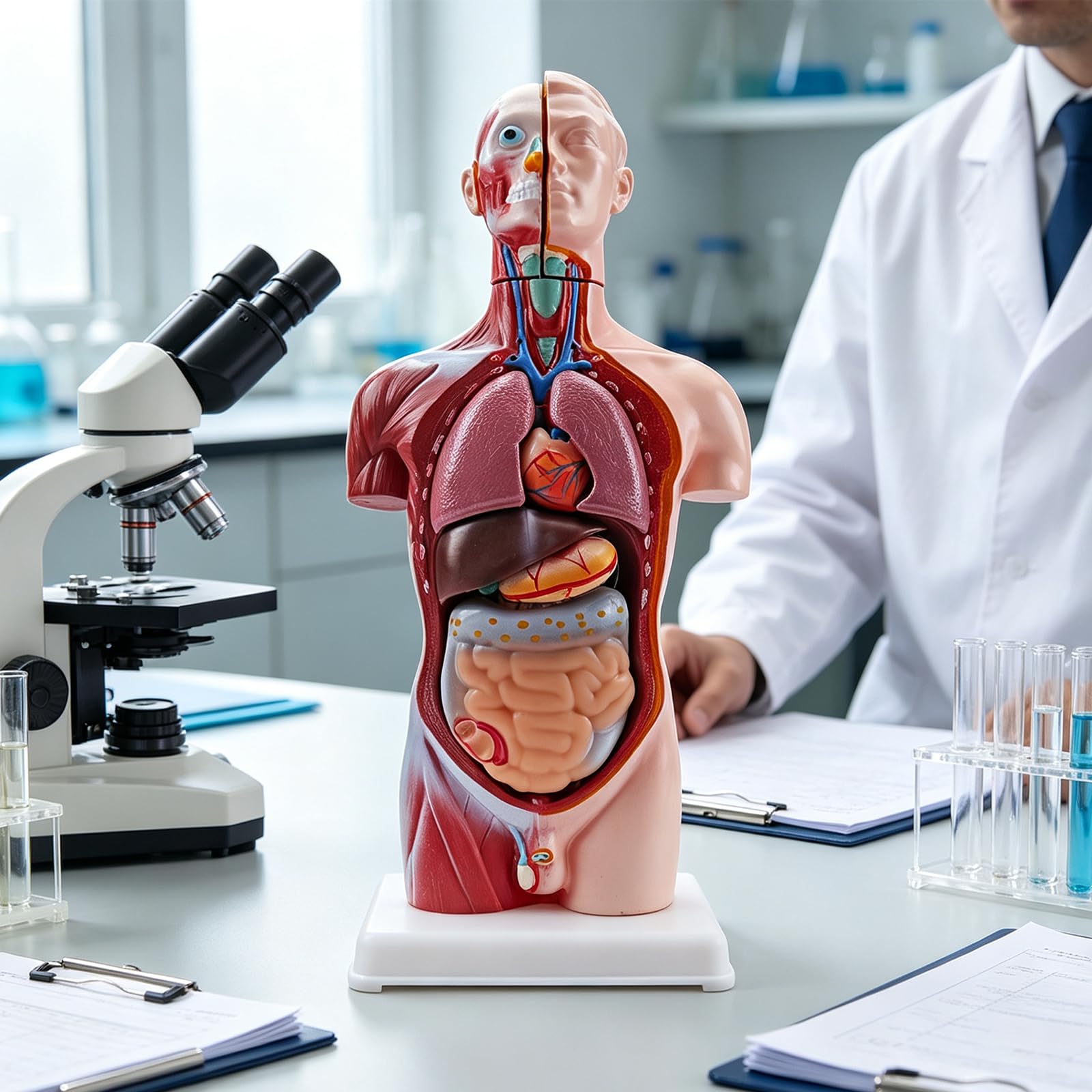 Modello di torso di educazione scientifica con sezioni di anatomia contrassegnate a colori | Base verticale, pezzo dimostrativo per studio scolastico, guida alla preparazione delle lezioni