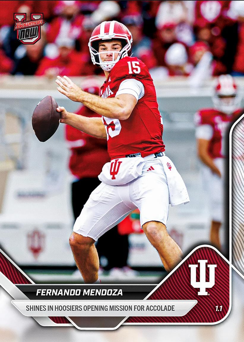 2025 Topps Bowman U Now Fernando Mendoza #64 Shines in Hoosiers Opening Mission for Accolade Indiana Hoosiers Rookie RC Football Card
