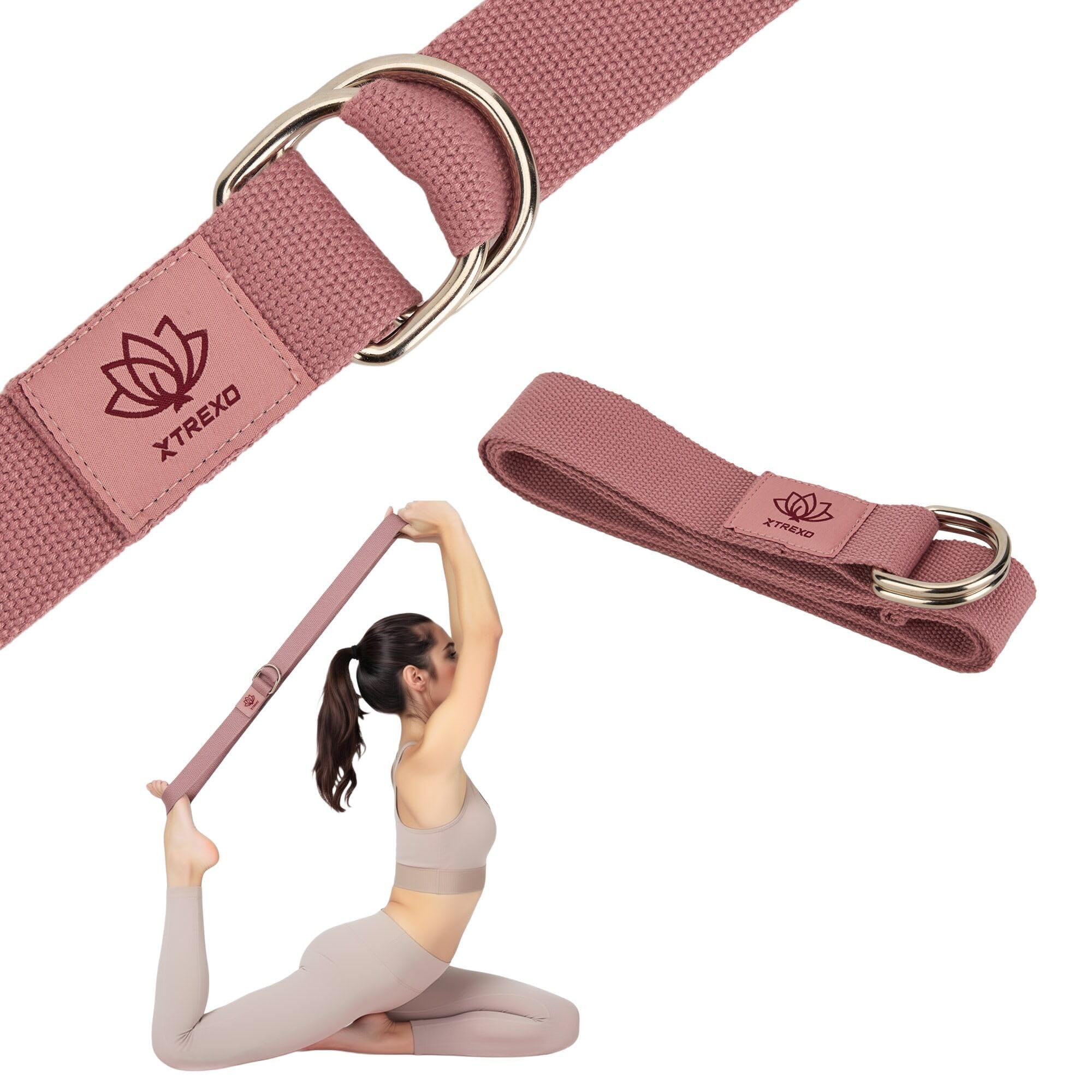 TREXO Cinghia da yoga 183 x 3,8 cm, fibbia a forma di D, facile regolazione della lunghezza per diverse asana, adattata alle diverse preferenze, accessorio ideale per la cintura da yoga per tutti