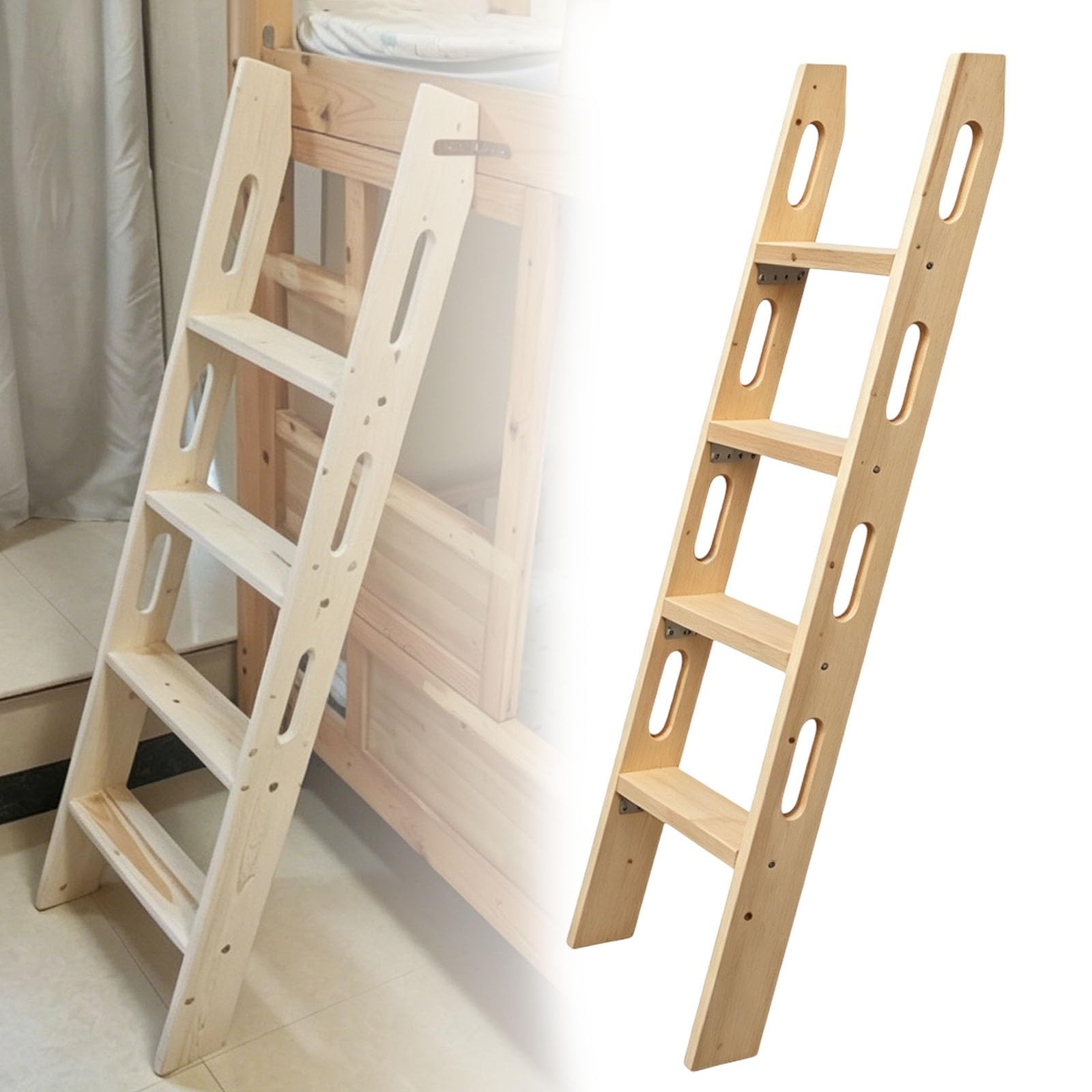 Wooden Loft Bed Ladders, Height Universal Space-Saving Motorhome Step Stairs with Safety Hollow-Out Side Rails, 150KG Capacity, Replacement Wooden Ladder for Dorms, Bedrooms, Apartments(1.4m)