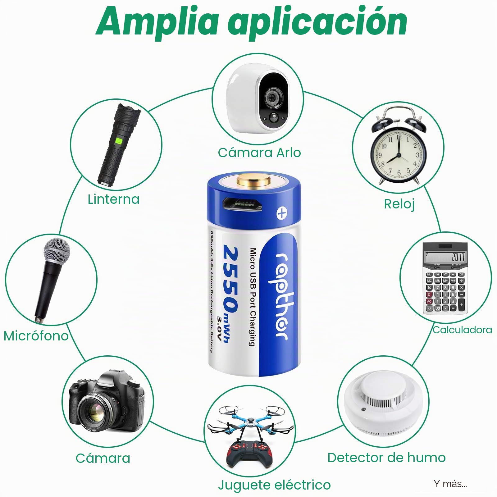 Rapthor USB Baterías Recargables 850mAh Compatible con Arlo Wireless Security Camera 3V Batería de Litio con Cargador (8pcs) (8)