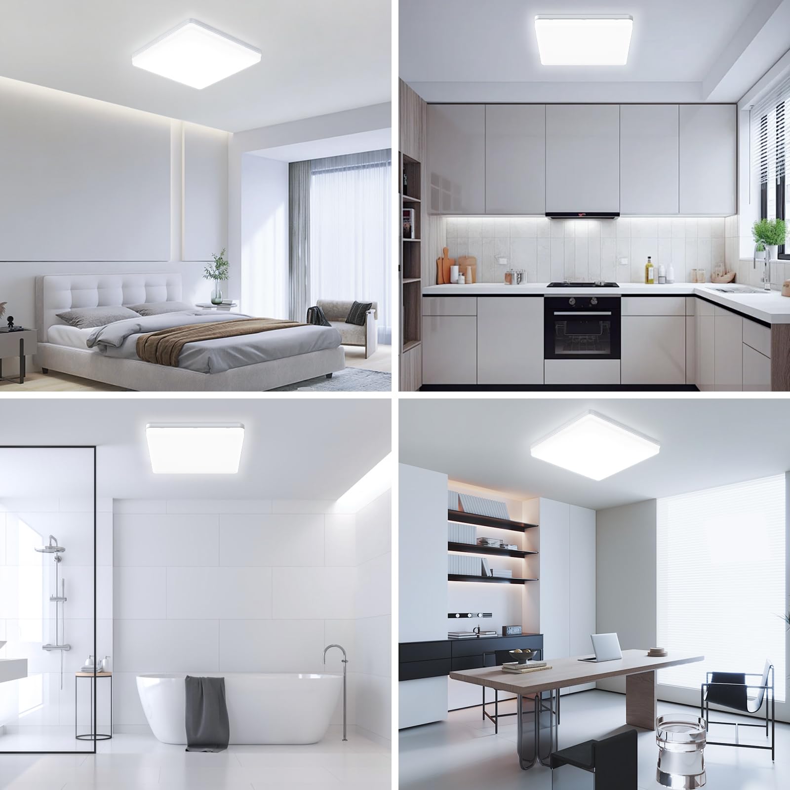 EASY EAGLE LED Lámpara de Techo 48W 4800LM Moderna Cuadrada Plafón Luz Led 6500K Lámpara Panel Impermeable para Baño Sala Dormitorio Cocina Oficina Comedor Ø30CM