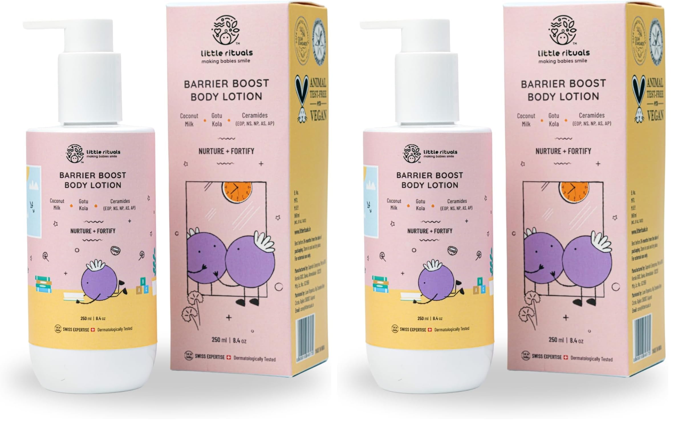 Little Rituals Barrier Boost Baby Body Lotion | Ceramide, Coconut Milk, Gotu Kola | Natural, Organic, Dermat Tested, Swiss Technology | Made Safe | Moisturizing & Nourishing | 250 ml (Pack of 2)-image-3