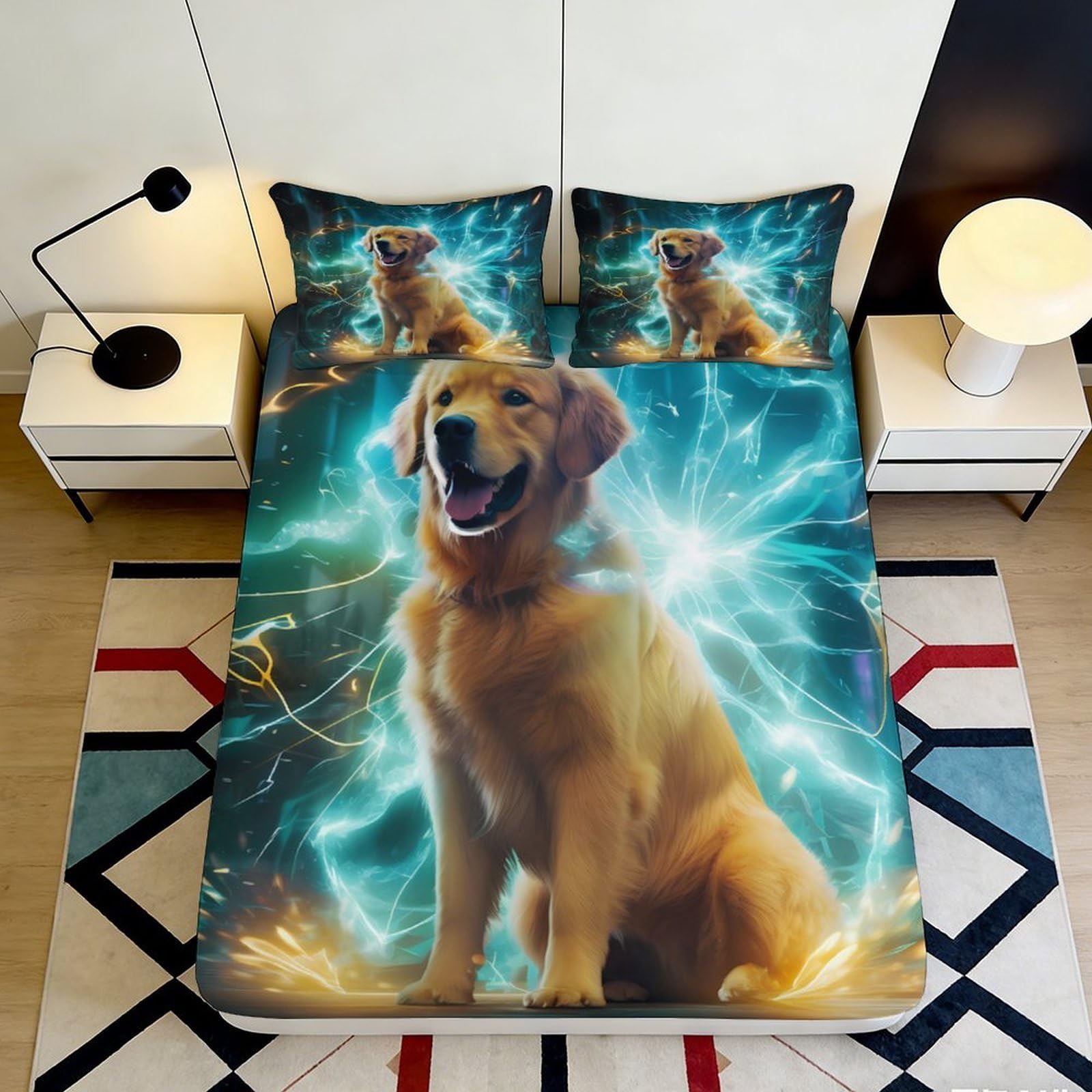 Jqzkxnhpbr Style-9 3D Printed Golden Retriever Fitted Sheet Microfiber Soft Breathable Cosmic Energy Bed Cover For Bedroom Dorm Mattress Decor 90X200x25cm