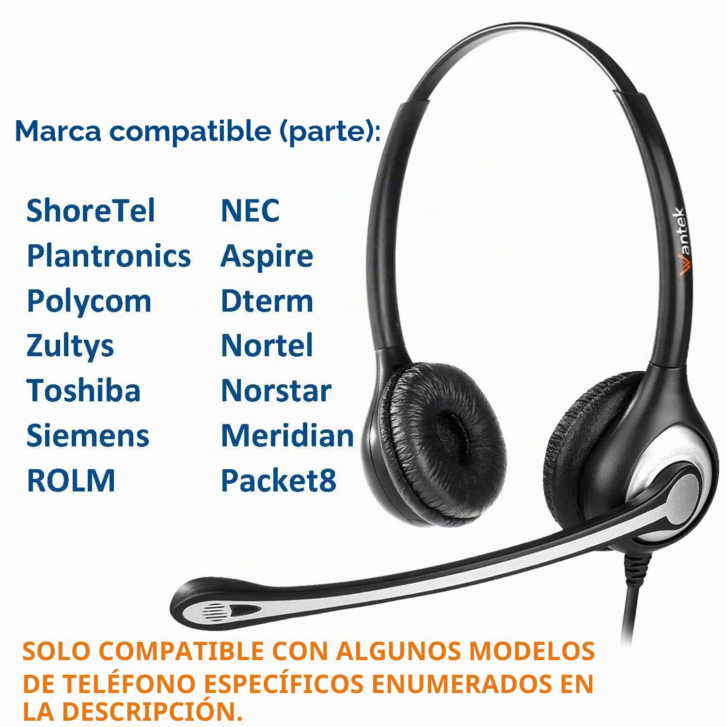 Auriculares Teléfono Fijo RJ9 Dual, Micrófono con Cancelación de Ruido, Quick Disconnect, WANTEK Cascos con Control de Volumen para ShoreTel Plantronics Polycom NEC Nortel Norstar Meridian(602QS2)