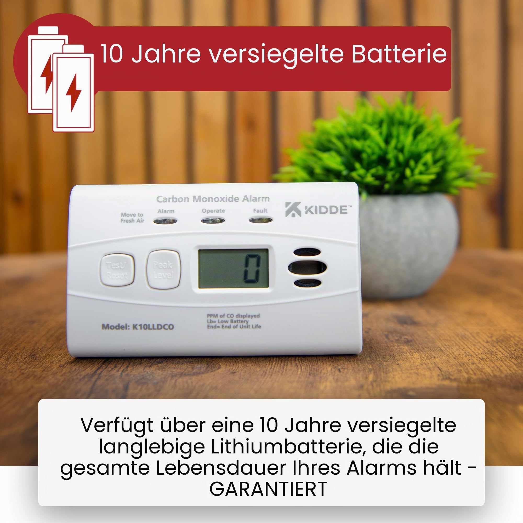 Kidde 10LLDCO Kohlenmonoxid Alarm Digital Display mit versiegelten Akku, Standard Alarm