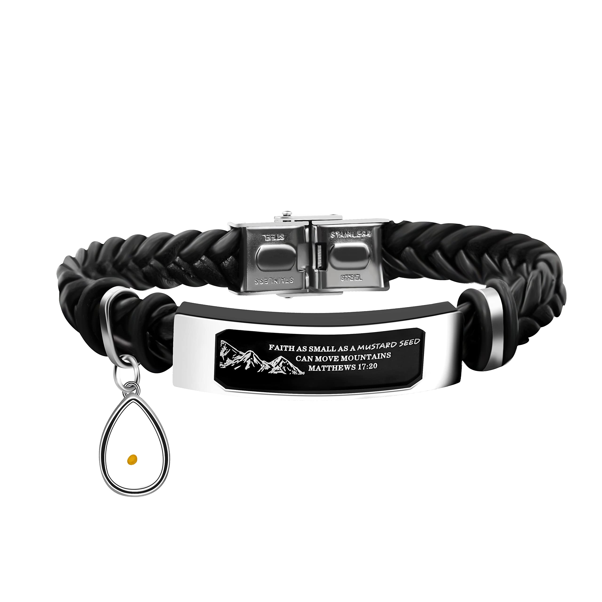 Uloveido Leather Wristbands Bracelet Faith Small AS A Mustard Seed Can Move Mountains Matthew 17:20